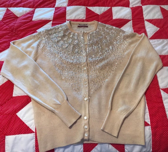 Vintage 1950 Cardigan Sweater~Sequined~100% Lambs… - image 9