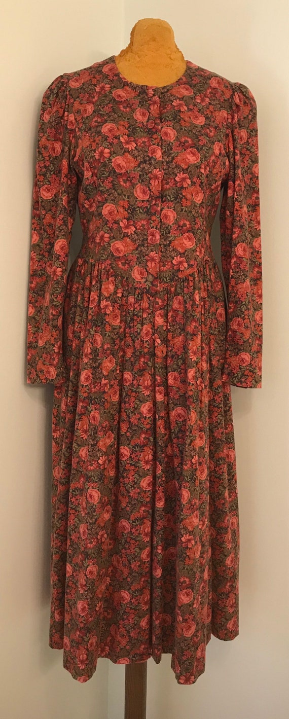 Vintage 1980 Laura Ashley Rose Print Dress~Made in
