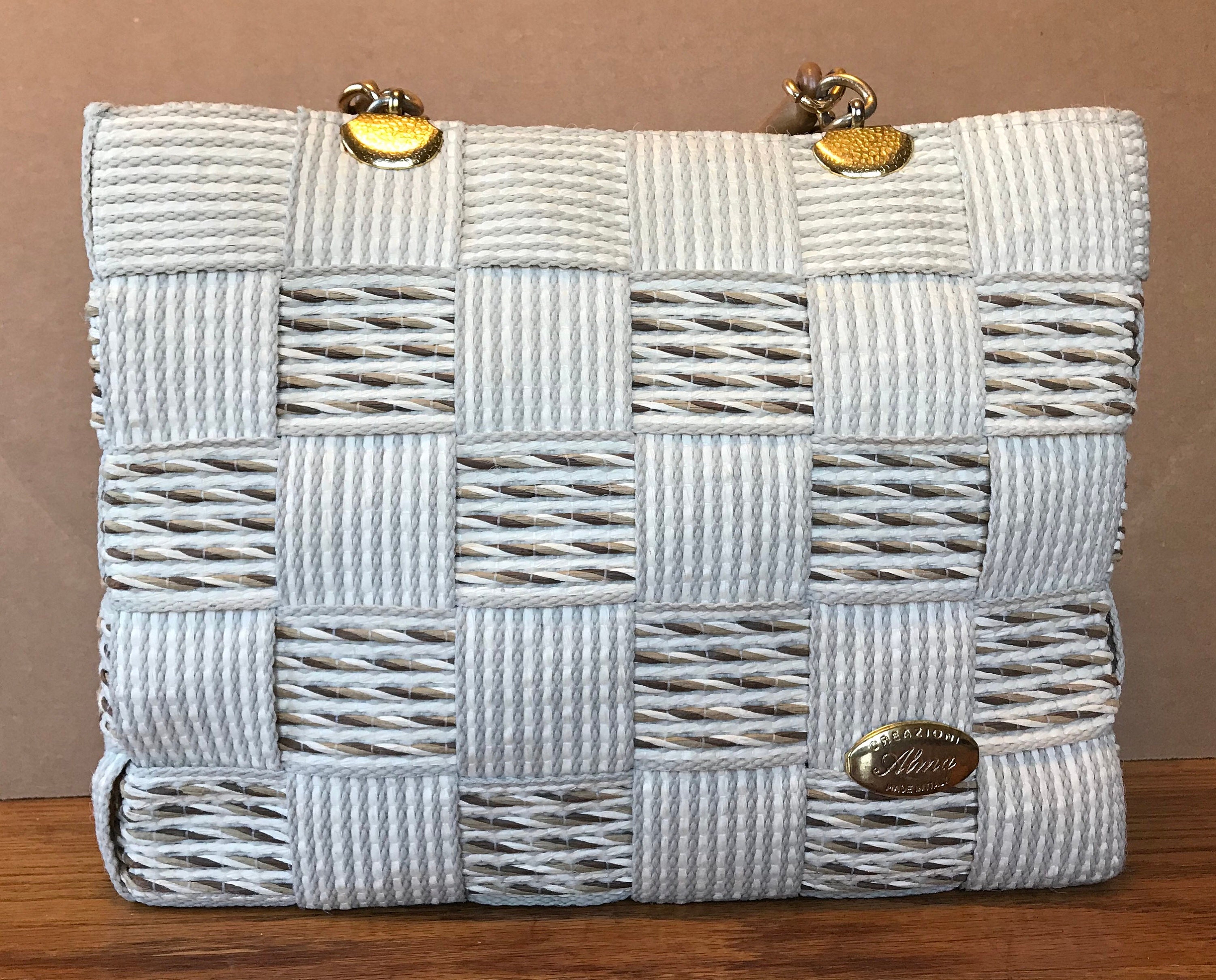 Vintage 1980 Creazioni Alma Made in Italy Woven Canvas Bag Purse 