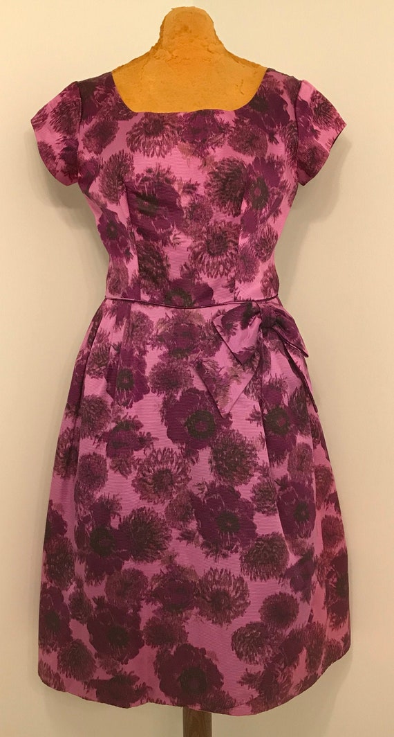 Vintage 1950 Purple Floral Party~Prom~Evening Dre… - image 1