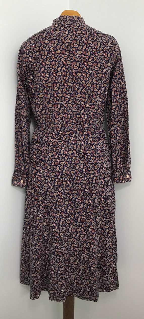 Vintage 1970 Navy Paisley Print Shirtwaist Dress~… - image 6