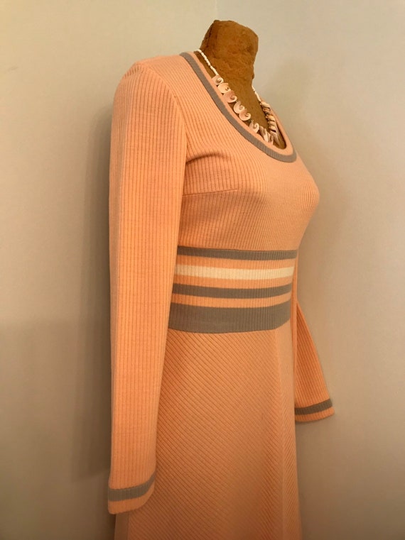 Vintage 1970 R&K Knits Full Length Peach Colored … - image 5