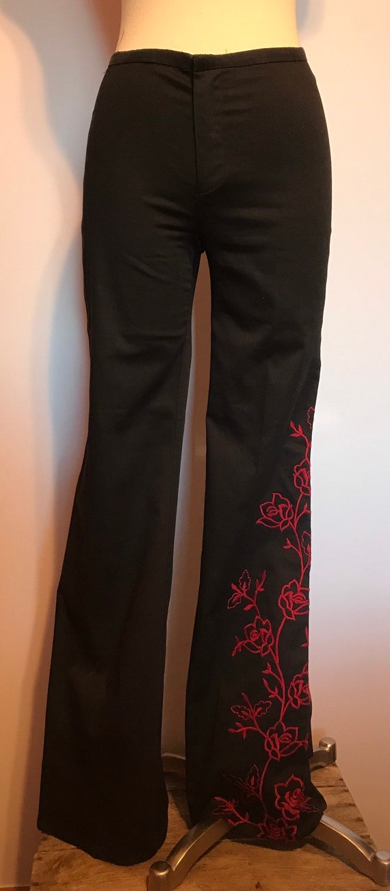 Betsey Johnson Label Black Bell Bottom Pants~Rose