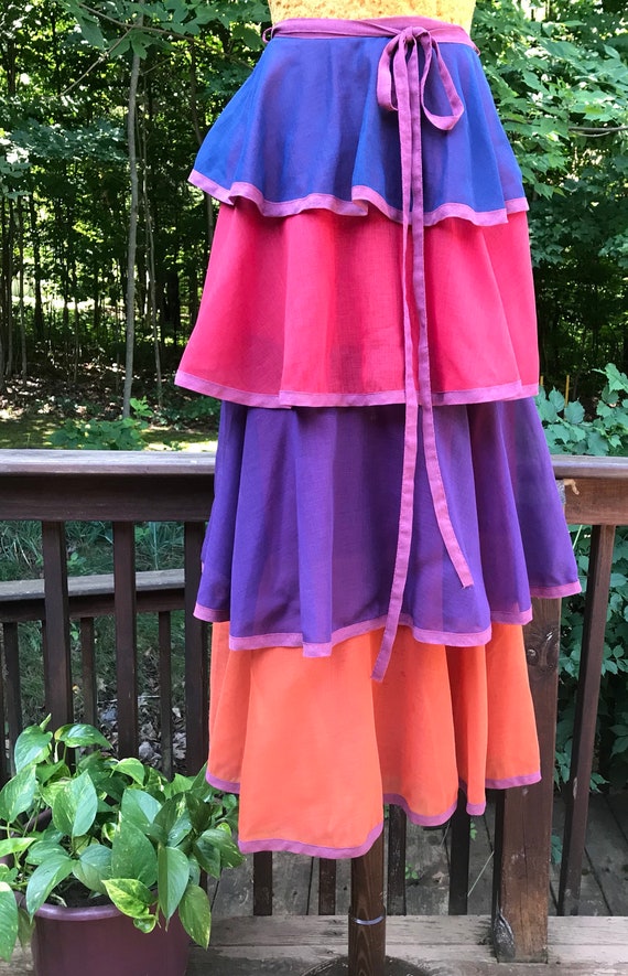 Vintage 1980 Bohemian Indian Gauze Ruffled Skirt~R
