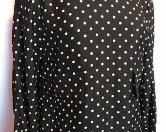 Vintage 1980 Galanos Martha Black with White Polka Dots Designer Blouse~Top~