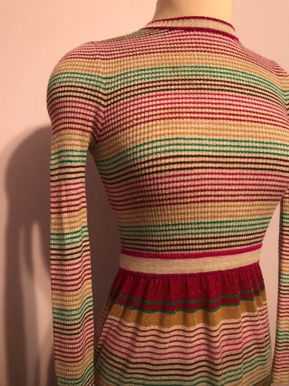 Vintage 1970 Party Dress~Full Length Striped Knit~