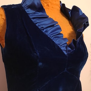 Vintage 1960 Royal Blue Velvet Cocktail Dress~Gown~Party~Prom