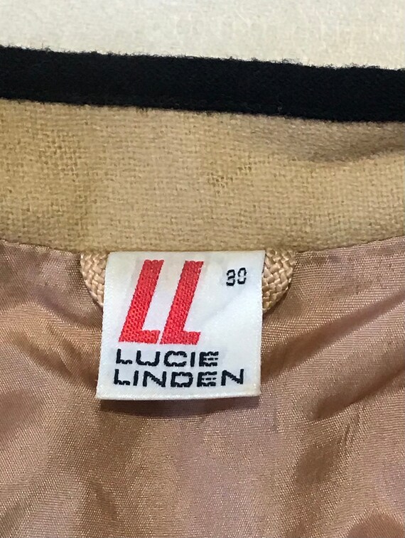 Vintage 1970 Lucie Linden Label Beige with Black … - image 7