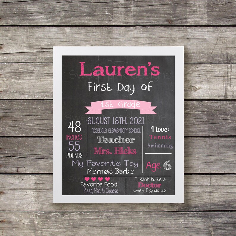 Chalkboard First Day of School Printable Etsy