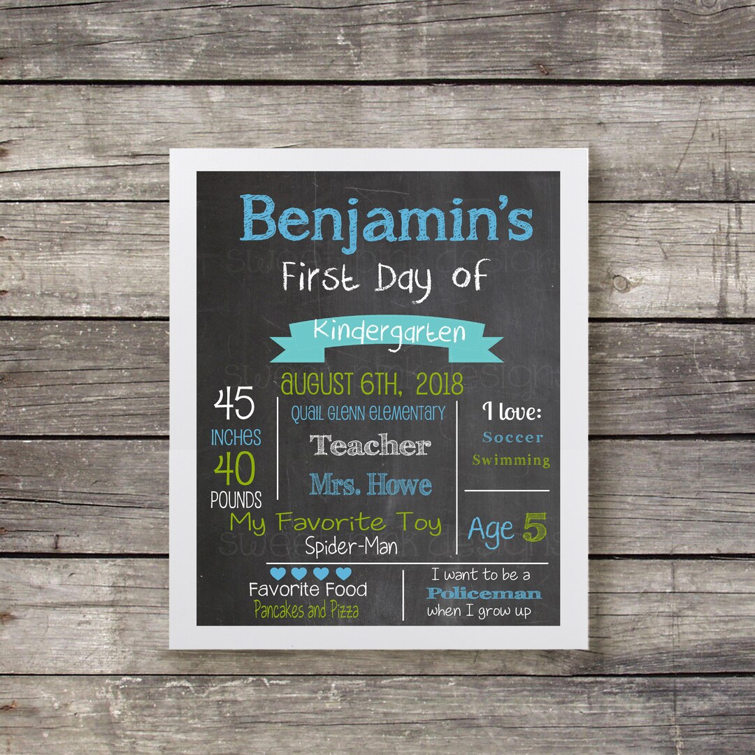 Chalkboard First Day of School Printable- Blue and Green - Etsy