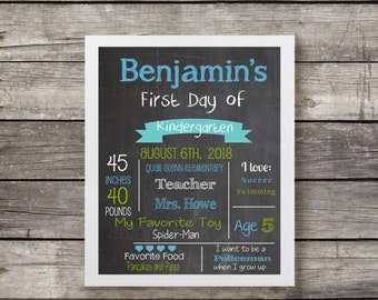 Chalkboard First Day of School Printable- Blue and Green