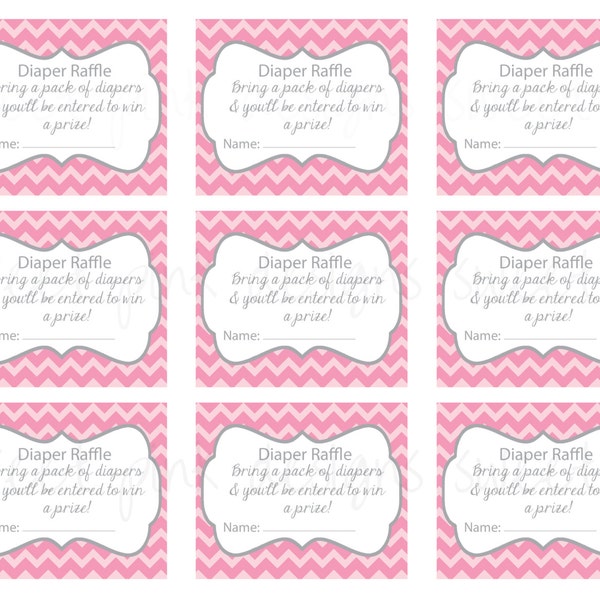 Diaper Raffle Ticket- Grey and Pink Chevron