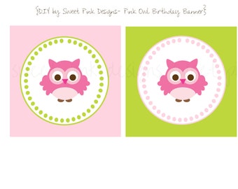 Happy Birthday Banner- Pink Owl Party Collection