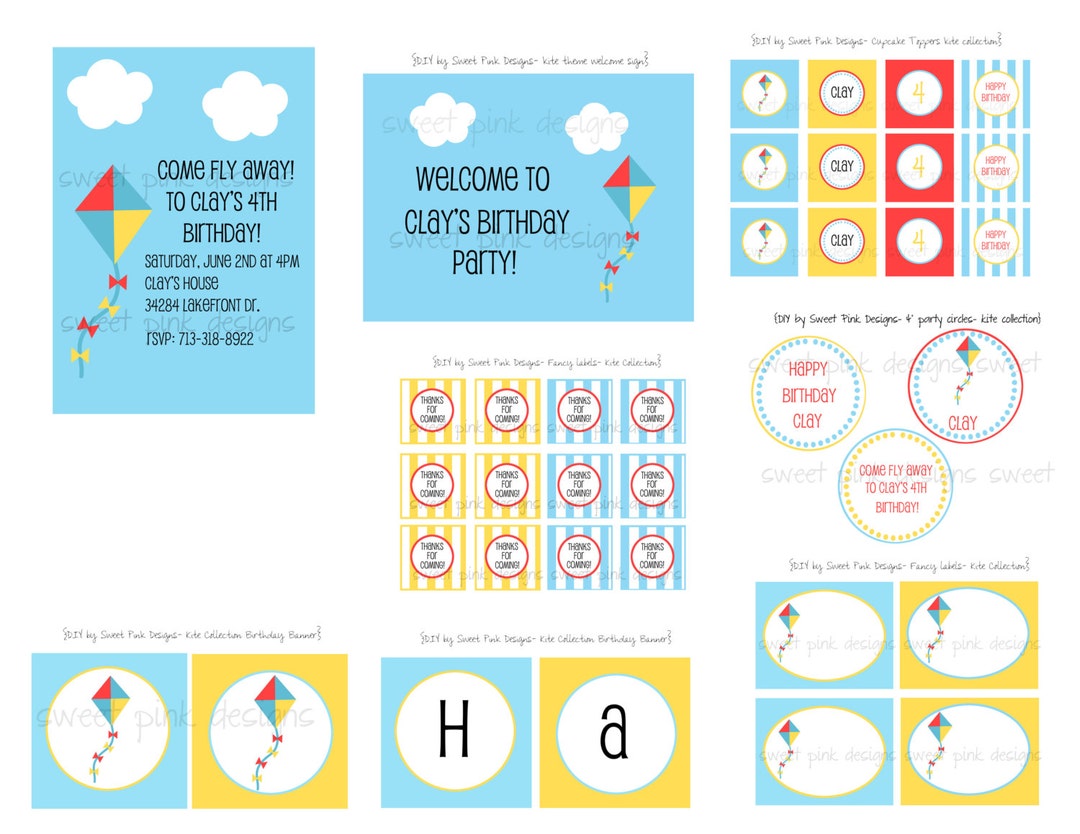 Kite Party, Kite, Kite Printables, Party Collection, Kite Invitation, DIY - Etsy