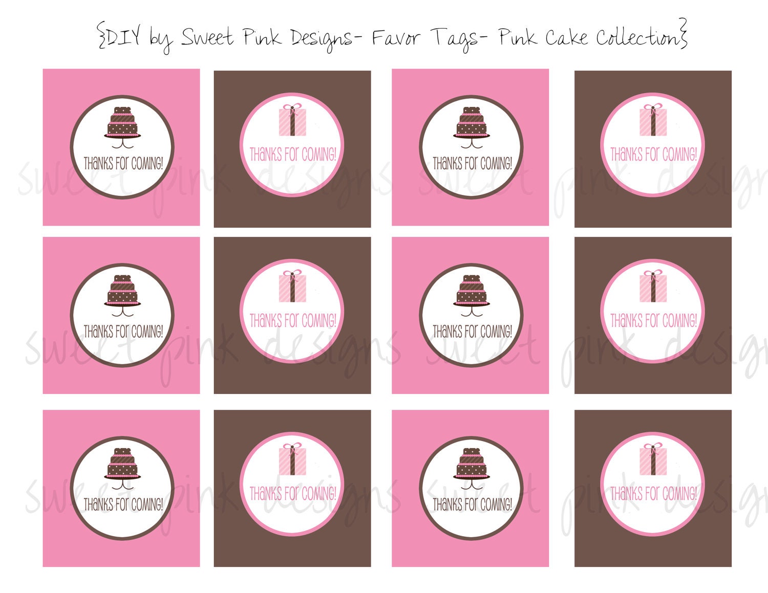 Printable Favor Tags- Pink Cake Collection - Etsy