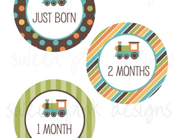 Monthly Baby Stickers, Milestone Stickers, Month Stickers, Baby Month Stickers, Train, Baby Boy, Baby Month Printables