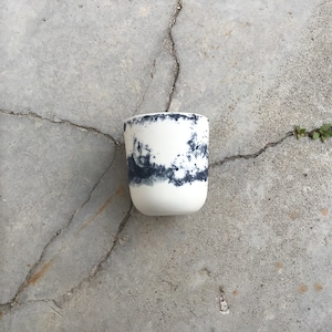 Artisanal porcelain cup, ceramic with black decor