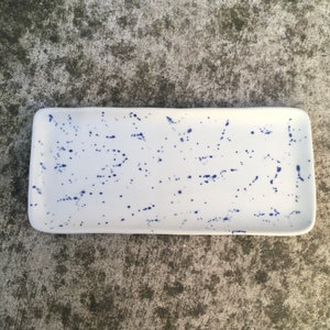 Long dish in enameled porcelain and blue decoration