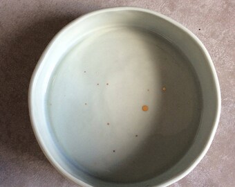 Celadon glazed porcelain dish * gold *.