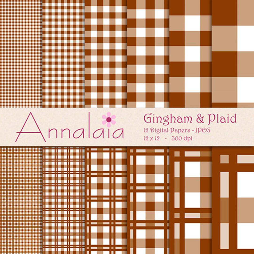 INSTANT DOWNLOAD Digital Paper Pack: Chocolate Brown and White Gingham ...