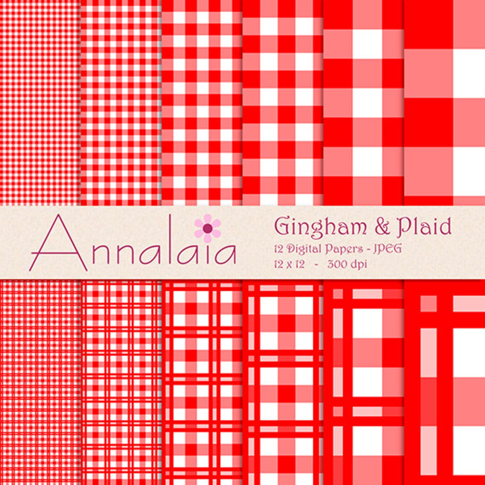 Digital Gingham Paper Red and White Gingham Plaid Checks Etsy