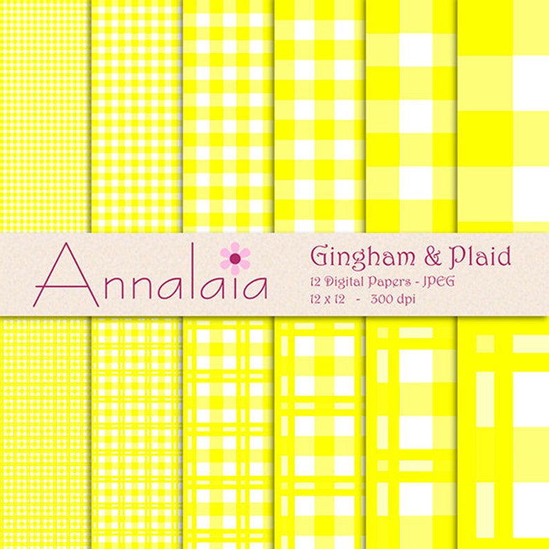 INSTANT DOWNLOAD Digital Paper Pack: Yellow and White Gingham Plaid ...