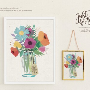 Mason Jar Clipart, Printable Cheerful Wildflower Arrangement, Floral Vase Clipart, Rustic Clipart, Bouquet Clipart, Hand Drawn Illustration image 3