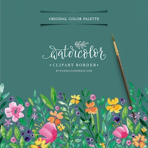Watercolor Border, Wildflower Border, Vibrant Floral Clipart, Summer Wedding, StatIionery image 5
