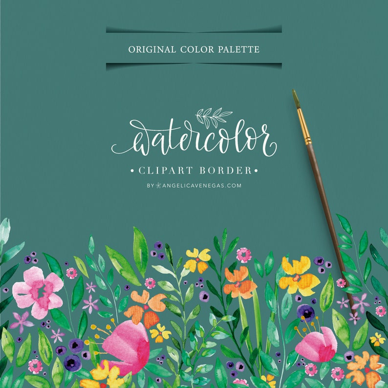 Watercolor Border, Wildflower Border, Vibrant Floral Clipart, Summer Wedding, StatIionery image 5