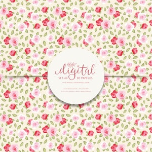 Shabby Chic Digital Paper Pack, Pink Roses, 12x12 Papers, Floral Digital Paper image 5