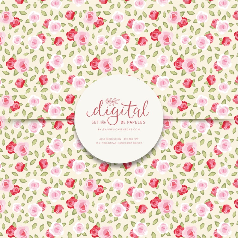 Shabby Chic Digital Paper Pack, Pink Roses, 12x12 Papers, Floral Digital Paper image 5