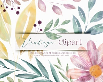 Watercolor Floral Clipart Small Set, Wedding Elements, Summer Flowers PNG