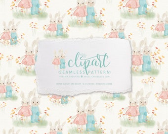 Cute Bunnies, Seamless Patterns, Nursery Seamless, Baby Girl, Easter Clipart, Pastel Seamless