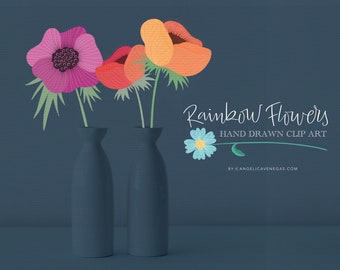 Poppies and Tulips, Wildflower Clipart Set, Meadow Flowers