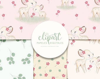 Little Deer Baby Digital Seamless Papers, Delicate Deer Clipart, Sweet Nursery  Papers