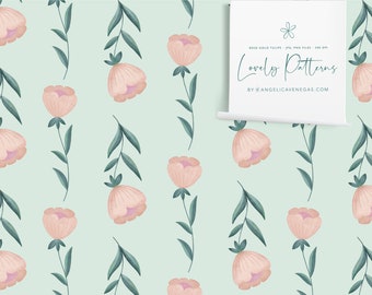 Floral Surface Pattern, Girl and Baby Seamless Pattern, Soft Color Repeat Pattern, Cute Wildflowers Pattern