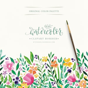Borde Floral Acuarela, Flores Vibrantes, Papelería de Boda, Clipart Flores Silvestres, Borde PNG