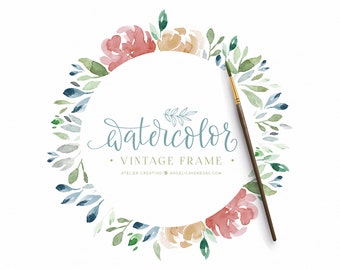 Floral Frame Clipart, Watercolor Floral Wreath, Vintage Roses, Flower Frames for Invitations and Branding