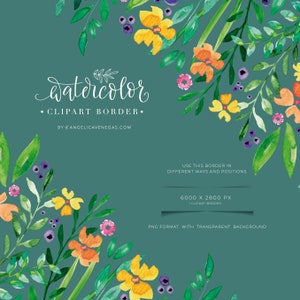 Watercolor Border, Wildflower Border, Vibrant Floral Clipart, Summer Wedding, StatIionery image 3