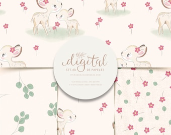 Deer Digital Paper: Seamless Nursery Patterns (JPEG)