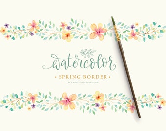 Watercolor Border Clipart, Spring WildFlower Border, Floral Branding, Watercolor Logo