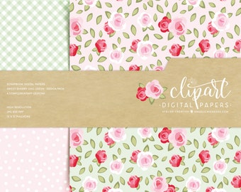 Shabby Chic Style, Floral Digital Paper, Printable Papers