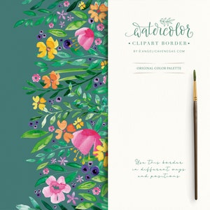 Watercolor Border, Wildflower Border, Vibrant Floral Clipart, Summer Wedding, StatIionery image 2