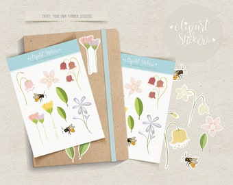 Digital Stickers, Flower Stickers, Bujo Printables, Planner Stickers Kit