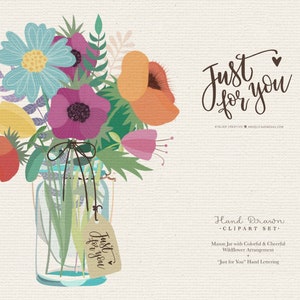 Mason Jar Clipart, Printable Cheerful Wildflower Arrangement, Floral Vase Clipart, Rustic Clipart, Bouquet Clipart, Hand Drawn Illustration image 5