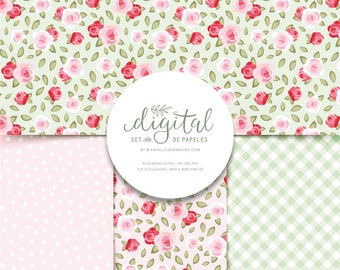 Shabby Chic Style, Floral Digital Paper, Printable Papers