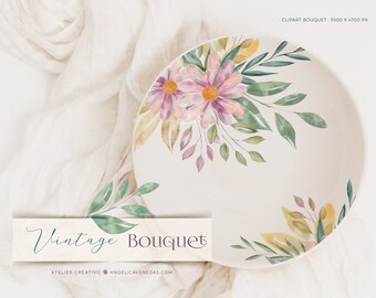Illustrazione digitale di un bouquet di fiori selvatici: composizione floreale vintage ad acquerello (download digitale)