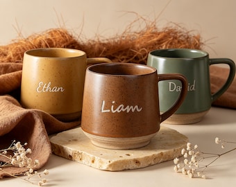 Engraved Ceramic Mug with Your Text, Custom Pottery Coffee Mug for Mom/Dad/Husband, Mug Engraved Gift, Custom Gifts Ideas, Housewarming Gift