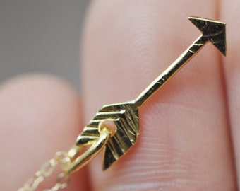 Mini Arrow Necklace. Vermeil (silver gilt) Pendant with 14K GF Chain. Mini The Message Necklace