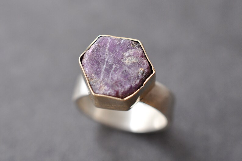 Unisex Graphic Design Ready to ship Black Bird Ring with Raw Ruby Raw Ruby and Sterling Silver Ring One-Of-A-Kind